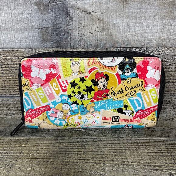 Disney Parks Authentic Wallet Zip Around Mickey Mouse Donald Duck Tinker Bell - Picture 1 of 16